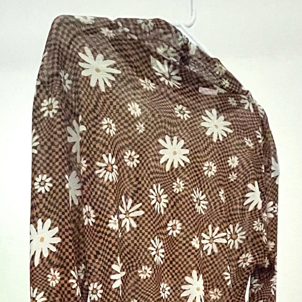 La La Land Sheer Shirt Vi tags look, brown with flower pattern, size S